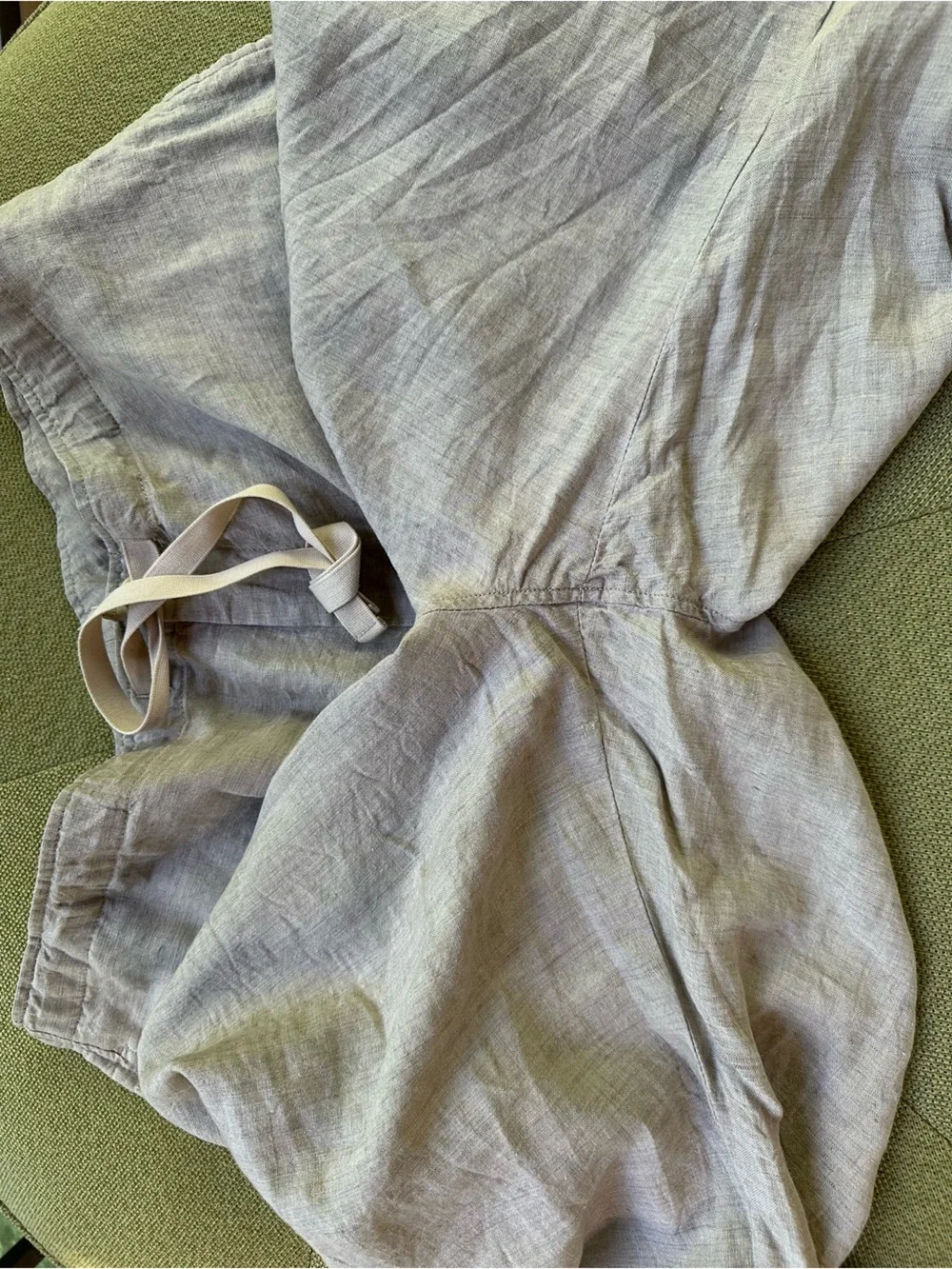 Minimalist Classic Neutral Linen Loose Fit Drawstring Long Pants Trousers ~ XL